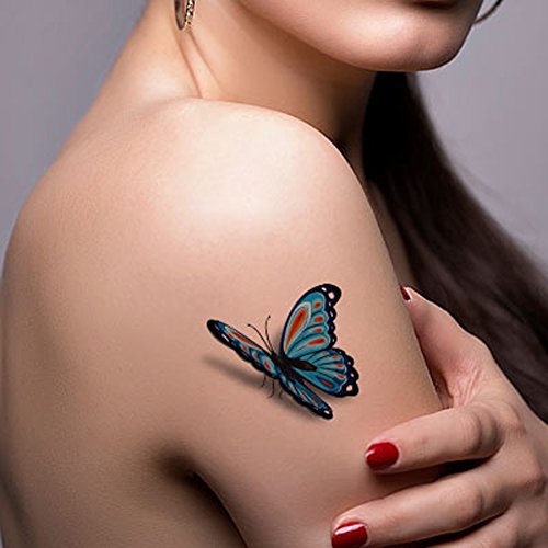 TAFLY£¨TM£© 5 Sheets Waterproof 3d Blue Butterfly Rose Flower Sticker Tattoo Foil Decal Fashion Body Art Fake Tattoo