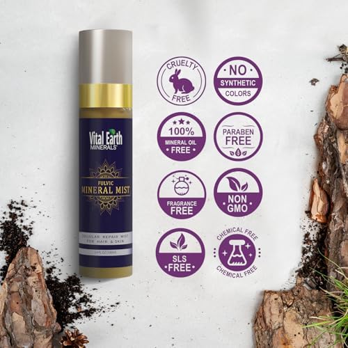 Vital Earth Fulvic Mineral Facial Mist, Travel-Friendly 2-Pack ? Anti-Aging Face & Hair Spray for Cellular Renewal & Hydration, 3.4 Oz Ea