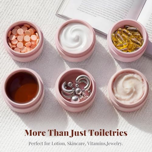 Travel Toiletry Jar Set - 6Pcs Leakproof Travle Containers with Carry Bag, Dual - PLA Hard Shell Jars for Skincare, Lotions, Creams - Includes 4x30ml, 2x60ml & 10xMagnetic Labels, Pink
