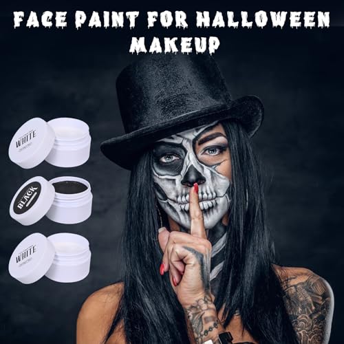 Halloween Black and White Face Paint Kit - 7pcs Large Capacity Facepaint for Adult Clown SFX Zombie Special Effects Makeup With Brushes & Sponges