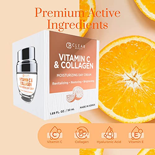 Clear Beauty Vitamin C & Collagen Face Moisturizer ? Anti Aging Day Cream, Hydrates, Firms & Revives Dull, Tired Skin ? Dermatologist Tested, Korean Skin Care, Vegan Clean Beauty ? 1.69 Fl Oz