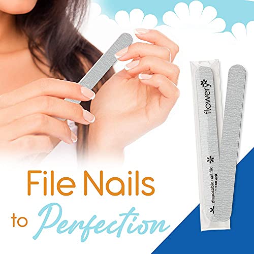 Flowery Nail File 100/180 Grit ? Double-Sided Emery Boards Nail File for Natural Nails and Acrylic Nails, Cushion Core, Silver, 100 Pack