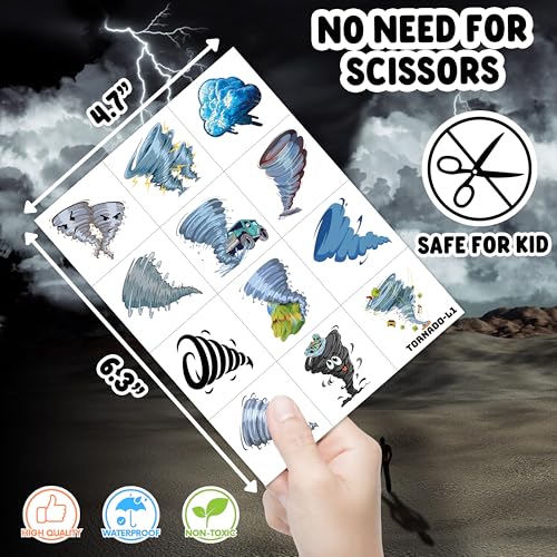 96PCS Tornado Pre-Cut Temporary Tattoos ? Twonado Theme Birthday Party Decorations, Cute Storm Stickers Favors, Gifts for Kids Boys Girls, School Supplies, Prizes, Rewards