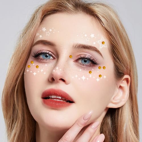 Rhinestone Gems Stickers - Self Adhesive Bling Rhinestones for Hair, Face, Body - Temporary Tattoo 3/4/5/6mm (Golden Yellow)
