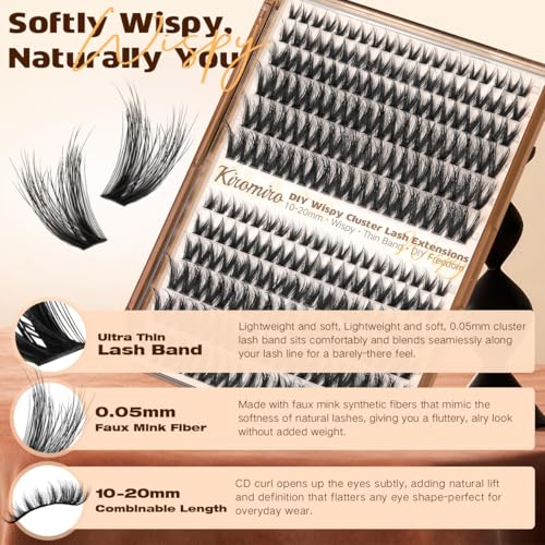 Kiromiro Lash Clusters Wispy Clusters Eyelash Extensions 10-20mm Fluffy Individual Lashes Extension DIY CC Curl Cluster Lashes Volume Eyelash Clusters