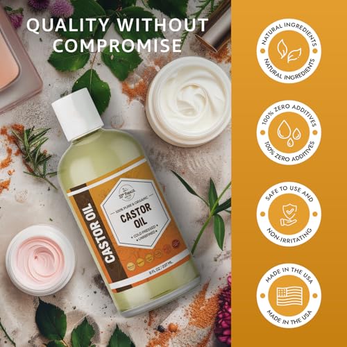 ORGANIC CASTOR OIL ( 8 oz ) Premium Cold Pressed Unrefined | 100% Natural Promotes Healthy Skin & Hair | Thickens Eyebrows Lengthens Eyelashes | Strengthens Nails Cuticles | Massage Oil | 8 FL OZ