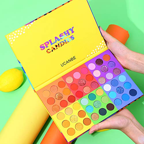 UCANBE 54 Colors Splashy Candies Eyeshadow Palette, Highly Pigmented Matte Shimmer Soft Creamy Glitter Rainbow Bright Powder Eye Shadow Blendable Waterproof Long Lasting Makeup Pallet¡¦