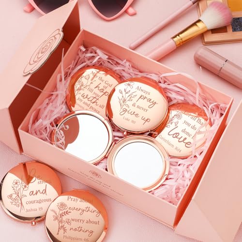 12 Pcs Christian Gifts Mirror for Women Bulk Easter Bible Verse Makeup Compact Pocket Mirror Inspirational Christian Party Religious Gift for Coworker Teacher Employee Travel Church Scripture