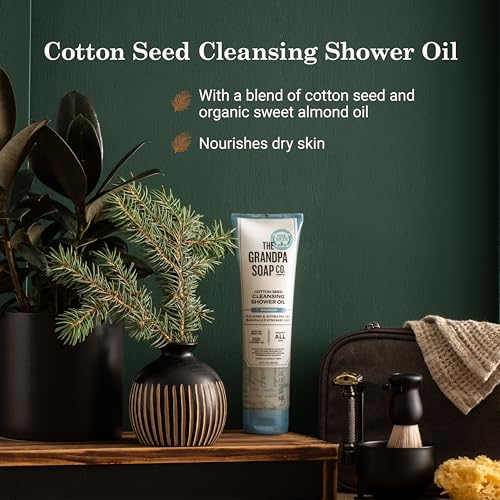 The Grandpa Soap Company Cotton Seed Cleansing Shower Oil - Hydrates Dry Seasonally-Stressed Skin, Nourishing and Moisturizing, With Cotton Seed Oil and Sweet Almond Oil, 9.5 Fl Oz., 2 Pack