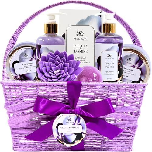 Christmas Bath Spa Gifts for Women ? Orchid & Jasmine | 9-Piece Luxury Bath and Body Set with Shower Gel, Bubble Bath, Body Mist, Lotion, Scrub, Bath Salt & More | Relaxing Gift for Her Birthday