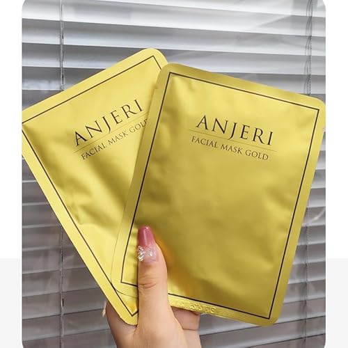 1 BOX NEW Anjeri Gold Facial Mask Moisturizing Silk Silver Facial Mask, Deep Hydrates Soothes Skin & Improve Fine Lines, Nourishing & Firming Facial Mask, 35 ml* 10 Piece (Golden)