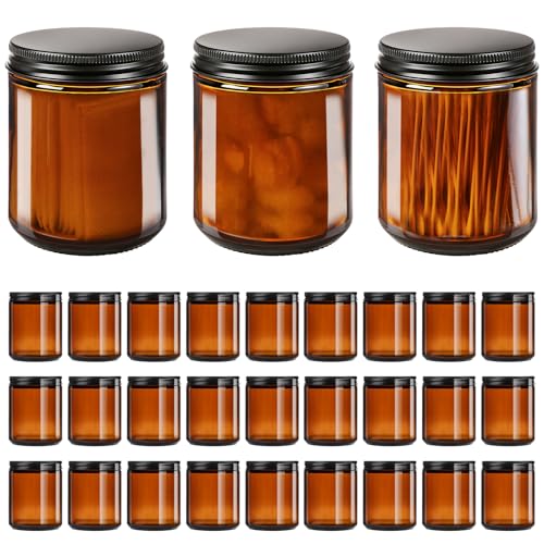 8oz Amber Glass Jars with Lids (30 Pack) - Empty Candle Jars for making candles,Cosmetic Jar,Amber Cntainers with Lids for Lotions,Creams,Spices