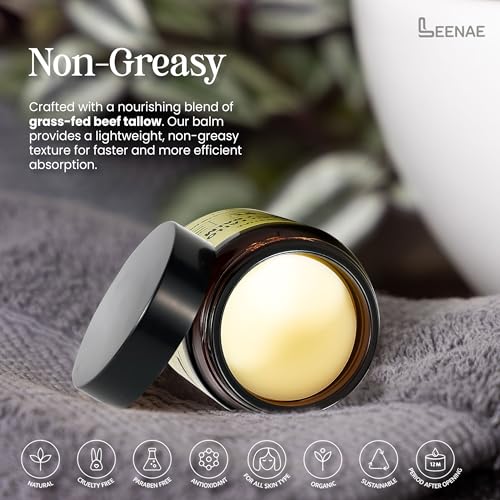 LEENAE Whipped Beef Tallow Moisturizer with Honey ? Grass Fed Tallow Face & Body Balm, Unscented Natural Skin Cream with Olive Oil, 4 oz