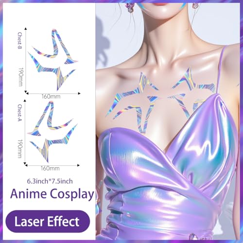 Rumi Tattoos Body Set?10 Purple Pieces per Pack (1 Face, 2 Chest, 2 Upper Arm, 2 Forearm, 1 Waist, 2 Thighs Symmetrical), Temporary Body Tattoos, Waterproof & Skin-Safe (Holographic, 1 Pack)