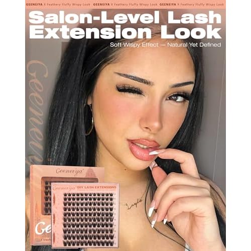 Geeneiya Fluffy Lash Clusters Wispy Eyelash Clusters, 8-16mm Natural Lashes Clusters, C Curl Cluster Eyelash Extensions, Natural Look Lash Extension for Beginners