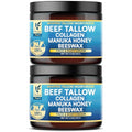 Organic Beef Tallow for Skin, Organic Grass-Fed Beef Tallow Balm with Manuka Honey, Aloe Vera, Jojoba Oil, Collagen & Beeswax, Olive Oil, Moisturizer for Dry Skin, Nourishes Face, Body & Lips (2 Pack)