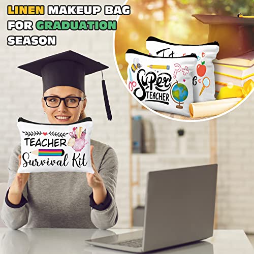 Irenare 30 Pcs Teacher Gift Thank You for Women Makeup Bag Cosmetic Bag Pencil Case Bags Travel Toiletry Canvas Pouch with Zipper for Valentine's Day Teacher Appreciation Gift