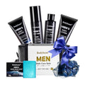 Men's Bath and Body Spa Gift Set - 7-Piece Kit with Daily Care 3-in-1 Wash, 2-in-1 Handmade Soap & Travel Bag - Father's Day/Birthday/Christmas Gifts for Dad, Husband Son from Family