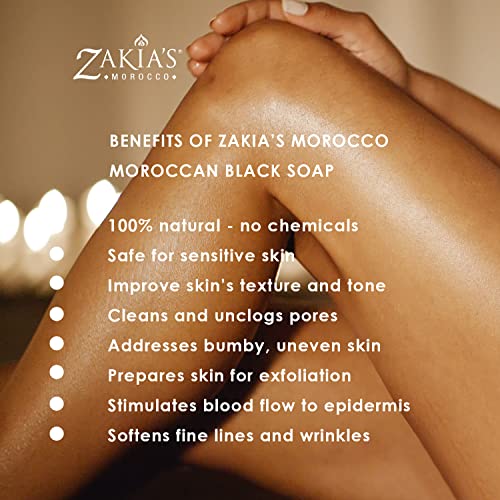 Zakia's Morocco Black Soap (Beldi Soap) Original - 100% natural Moroccan Black Soap, Body Scrub, Pure & Natural, Purifying, Cleansing, exfoliating for Hammam Ritual- 8.0 Oz / 226gr