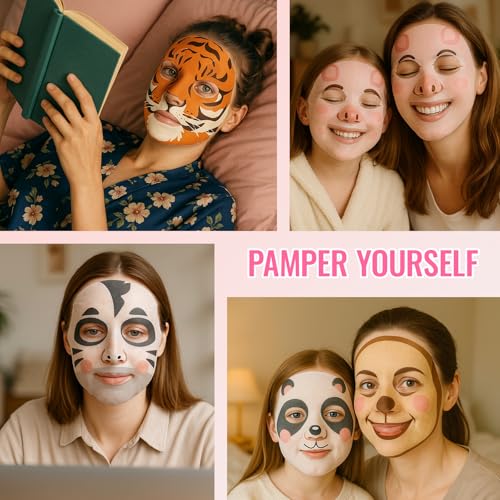 Erinde 14 Pack Animal Character Face Masks Skincare, Spa Masks Sheet for All Skin Types, Face Mask, Spa Gifts, Birthday Party Gifts, Girls' Night, Skincare Party, Facial Masks for Kids Teens Skin Care