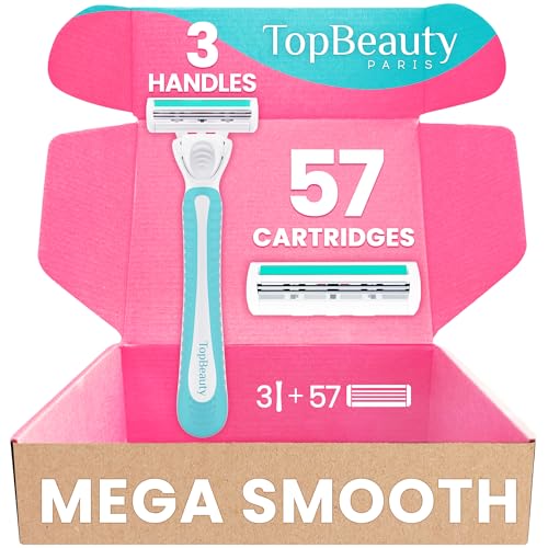 Paris Slim Razors for Women - Manual Razor with Refills (3 Handles + 57 Replaceable Cartridges) - 3-Blades Technology - Beautiful Price - Bikini Razor - Soft Shave & Loving Care