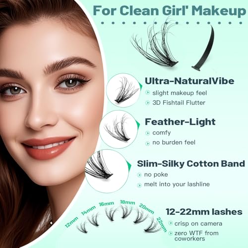 Lashes Extensions Natural Long Spiky and 30D Fluffier Lash Cluster D Curl Mixed 12-22mm Individual False Eyelashes DIY Lashes (30D+Spiky)