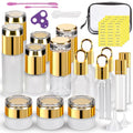 30 Pack TSA Approved Glass Travel Skincare Containers, 1.3/1/0.7/0.3oz Refillable Traveling Size Containers with Pump, Jars & Essential Oil Bottle in Clear Zip Bag, Leak-Proof for Creams & Liquids