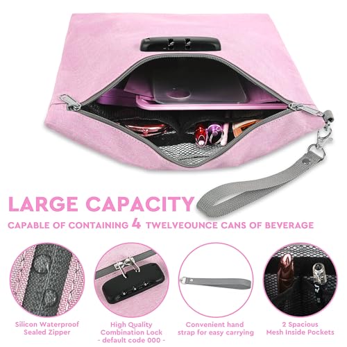 Pink Medium Size Smell Proof Bag with 10 PCS Small Accessories, Water-Resistant Cosmetic Pouch with Combination Lock, Premium Organizers Storage Case, Great Gift for Women.
