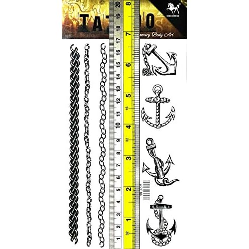 PARITA Tattoos Temporary Anchor Marine Sailor Naval Captain Ship Boat Chain Tattoo Fake Stickers Cartoon Tattoo Art Fashion Fantasy Fun Party Waterproof Removable for Kids Teens Adults (1 Sheet.) (11)
