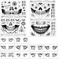 Halloween Face Eye Tattoo Stickers Black Butterfly Eye Shadow Devil Face Skeleton Mouth Spider Web Temporary Tattoo Stickers for Makeup Halloween Masquerade Carnival Party Face Decoration 14 Sheets