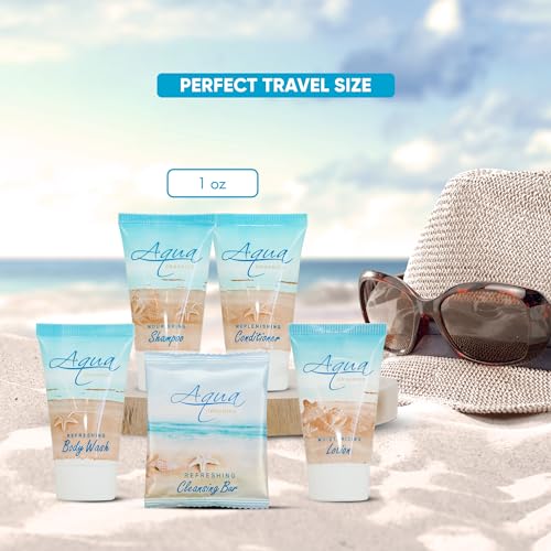 Aqua Organics Hotel Soaps & Toiletries Bulk Set | 1-Shoppe Amenities Kit | 1oz Shampoo & Conditioner, Body Wash, Lotion, 1oz Bar Soap | Travel Size | 75 Pieces