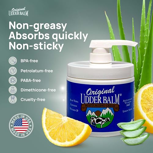 Original Udder Balm Pump Jar - Made in USA - Extra Thick Udder Cream & Hand Balm for Dry Skin, Cracked Heels, Rough Hands ? Deep Moisture Heel Cream & Foot Moisturizer with Aloe Vera, 16 Fl Oz