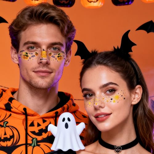 Halloween Face Tattoos - 12PCS Waterproof Temporary Tattoos,Body Art Stickers for Women Kids, Long Lasting Halloween Makeup Festival Accessories