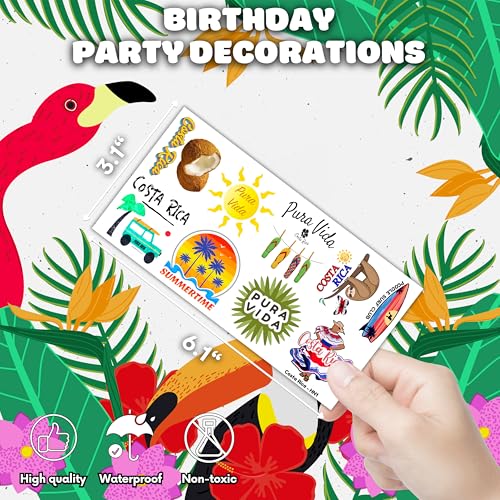 100PCS Costa Rica Pura Vida Temporary Tattoos Birthday Party Decorations Favors Supplies Summer Tropical Beach Tattoo Stickers Gifts For Kids Boys Girls School Rewards Prizes Carnival