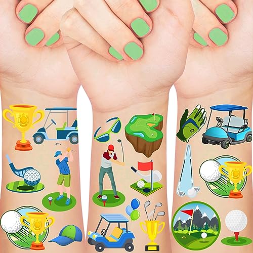 Serencatcher Golf Temporary Tattoos, 12 Sheet 120 PCS Golf Party Favors Tattoos for Kids Sports Theme Hole in One Birthday Party Supplies Golf Club Sports Team Classroom School Prizes Rewards