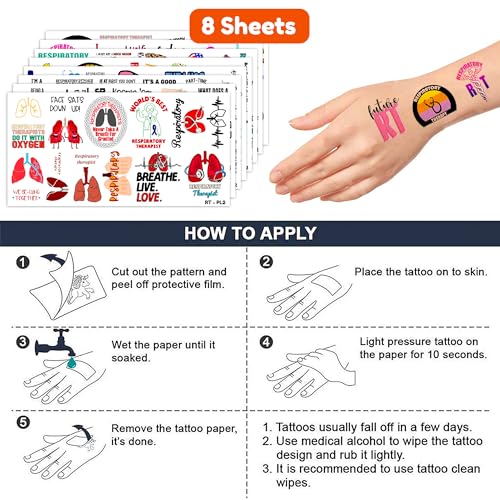 (96PCS) Best Respiratory Therapist Care Week Temporary Tattoos Birthday Themed Party Supplies Decorations Favors Cute Funny Lung Nerd Stickers Tattoo Gifts for Kids Girls Boys Women Decor Class Reward
