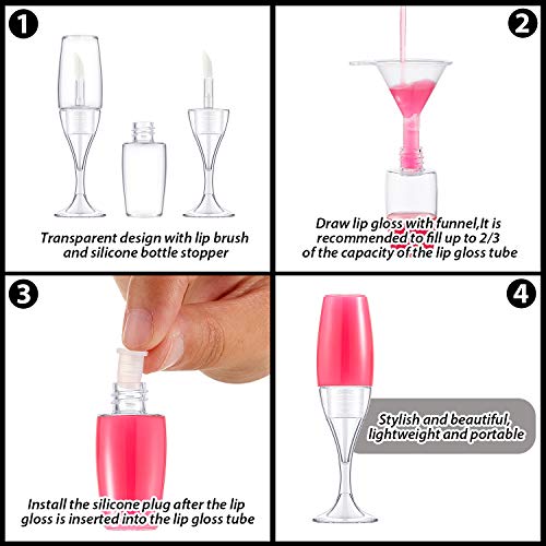 Maitys 20 Pcs 8 Ml/ 0.27 oz Lip Gloss Tubes Mini Wineglass Shaped Empty Lip Gloss Tube Lip Balm Containers Mini Refillable Bottles Lip Glaze Container with 2 Pieces Funnels for Women(Transparent)