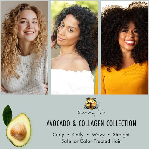 Sunny Isle Avocado & Collagen Leave-In Detangler Conditioner - Biotin, Jamaican Black Castor Oil, Paraben Free - 8 oz