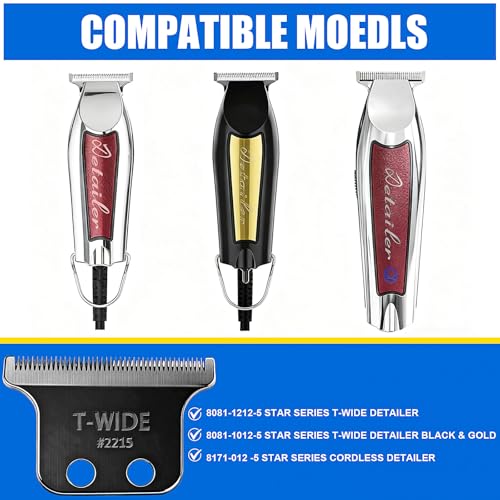 2PCS 2215 Replacement T Wide Blades Compatible with Wahl 5 Star Detailer Li Trimmer(8081) and (8171) - Adjustable Stainless-steel Zero-Gap Trimmer Blade ((2PCS-Black)