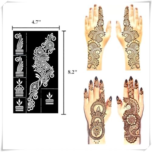 Reusable Henna Tattoo Stencils Kit, Mehendi Stencils for Hands Forearm Glitter Airbrush DIY Tattooing Template,9 Sheet Indian Temporary Tattoo Stickers for Women Girls£¨8.2" x 4.7"£©