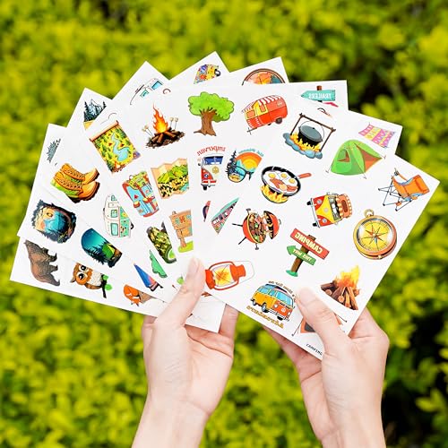 96PCS Camping Camp Camper Campfire Pre-Cut Temporary Tattoos for Kids | Super Cute Themed Birthday Party Favors, Supplies, Decorations, Fake Tattoo Stickers (multiple)