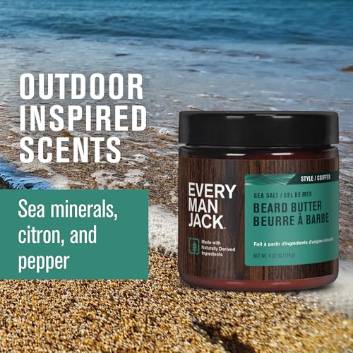 Every Man Jack Beard Butter- Subtle Sea Salt Fragrance - Rejuvenates, Hydrates, and Styles Dry, Unruly Beards While Relieving Itch - Naturally Derived with Shea Butter and Coconut Oil - 4oz