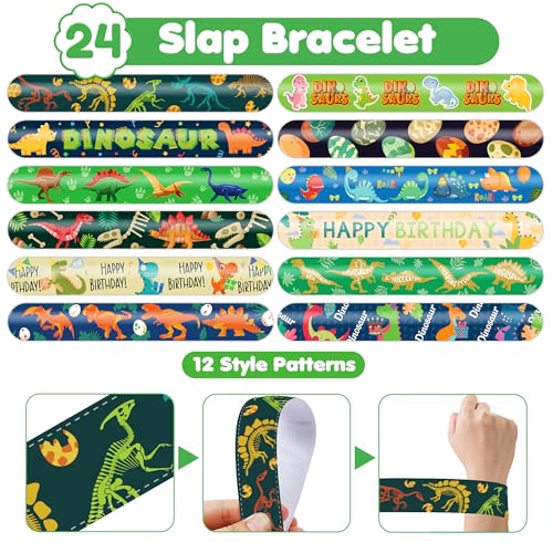48 PCS Dinosaur Party Favors 24PCS Tattoos 24PCS Slap Bracelets Wristbands Perfect for Dino Themed Birthday Baby Showers or Classroom Rewards Ideal Decor and Gifts for Girls and Boys