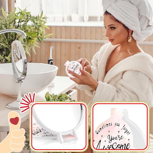 Huwena 100 Pcs Compact Mirror Bulk Inspirational Pocket Small Round Portable Folding Makeup Purse Mirror Employee Appreciation Gifts for Christmas Women Girls Coworkers Travel(Pink,Inspirational)
