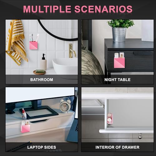 Car Chapstick Holder, Acrylic Pink Car Chap Upright Lip Balm Holder, Work Computer Side Lipstick Organizer Case Accessories Mount for Women Auto Vehicle SUV 2 Dividers