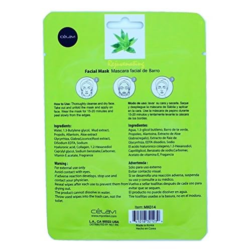 Celavi Essence Facial Mask Paper Sheet Korea Skin Care Moisturizing 24 Pack (Aloe Vera)