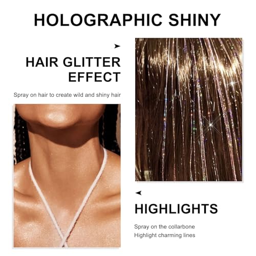Hair and Body Glitter Spray, 1PC Glint-Rainbow Glitter Hairspray Dry Powder Makeup for Clothes, Festival Rave Prom Loose Sparkle Powder,Holographic Ultra Fine Resin Glitters for Crafts (Glint-Rainbow)