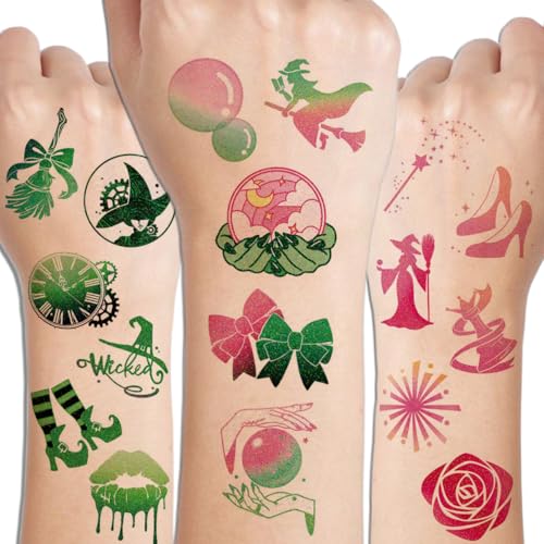 Glitter Witch Temporary Tattoos - 74 Individually Sheets Tattoos Stickers for Witch Birthday Party Decorations,Kids Wizard Party Favor and Musical DIY Activity Supplies