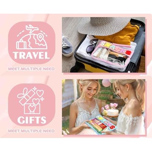 4 Piece Clear Snack Bag for Travel, Chenille Letter Zipper Pouch, Nylon Cosmetic & Makeup Bag, Waterproof Reusable Organizer for Snacks, Toiletries, School, Vacation, Glitter Patch Design