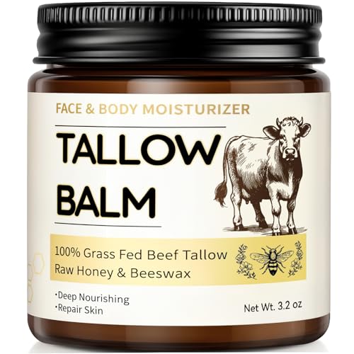 Beef Tallow for Skin, Organic Tallow and Honey Balm for Face, Natural Face Moisturizer, Grass Fed Beef Tallow Skin Care Cream Body Butter, Deep Hydrate and Nourish Dry Skin